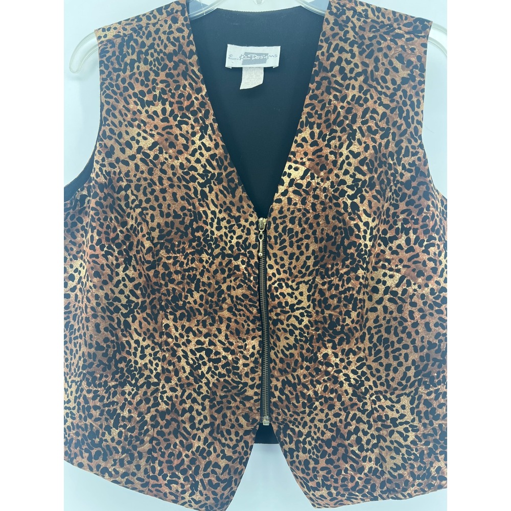 Chic Designs Leopard Print Zip Front Vest Women's Size M Retro Animal Vest.